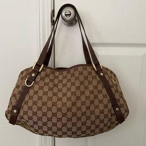 Auth Beautiful Gucci Hand Bag  Light Brown Canvas